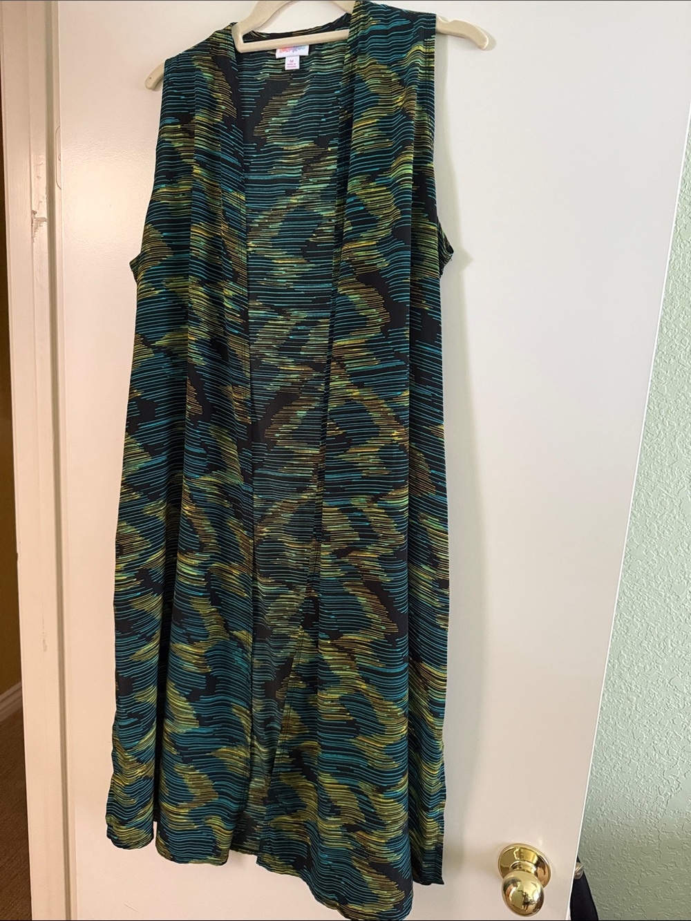LuLaRoe Sleeveless Midi Vest in Teal, Olive and Black